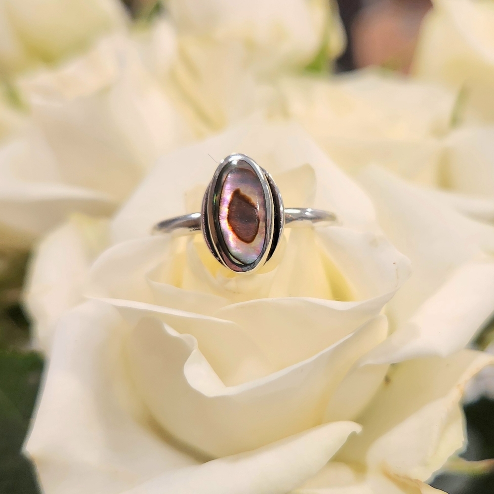 New 925 Sterling Silver & Abalone Shell Ring Size 8